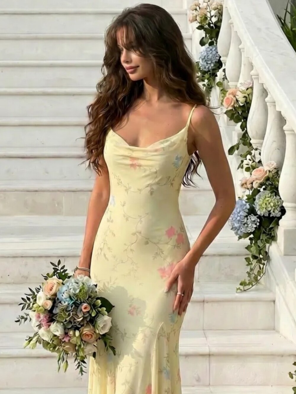 Mesh Sweetheart Floral A-Line Nightdress in Yellow